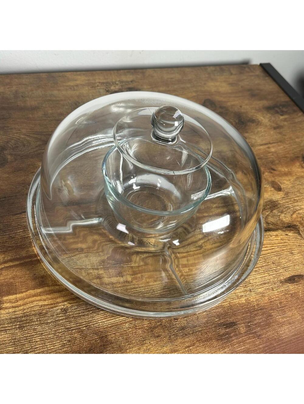 Libbey Selene 6-in-1 Glass Server Chip Dip Punch Bowl Cake Stand 2-Piece Set